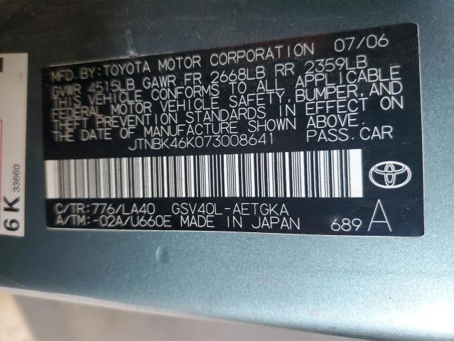 2007 Toyota Camry Le VIN: JTNBK46K073008641 Lot: 50327014