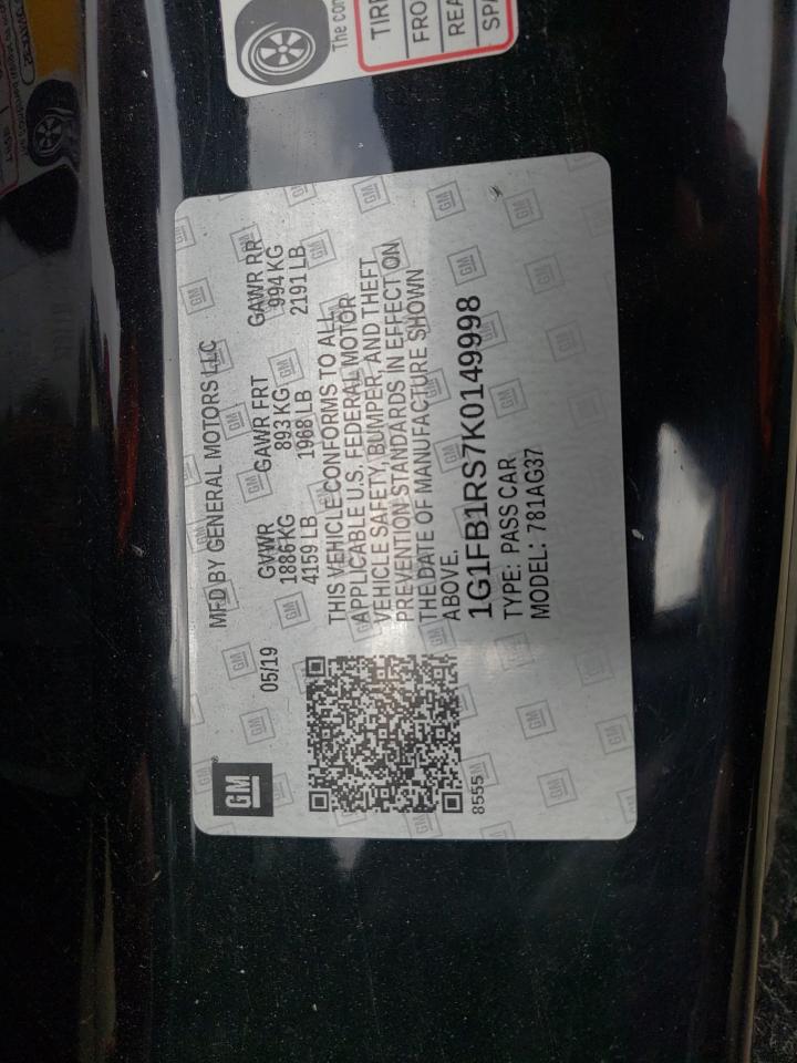 1G1FB1RS7K0149998 2019 Chevrolet Camaro Ls