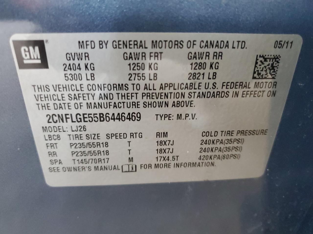 2CNFLGE55B6446469 2011 Chevrolet Equinox Ltz