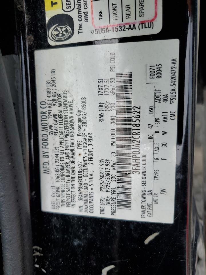 3FAHP0JA2CR185622 2012 Ford Fusion Sel