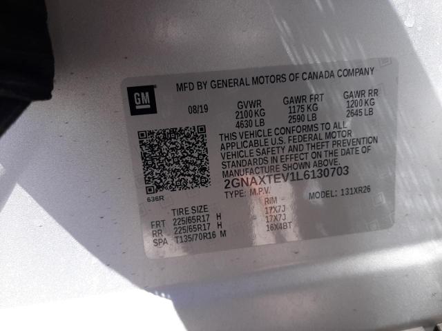 2020 Chevrolet Equinox Lt VIN: 2GNAXTEV1L6130703 Lot: 50951114