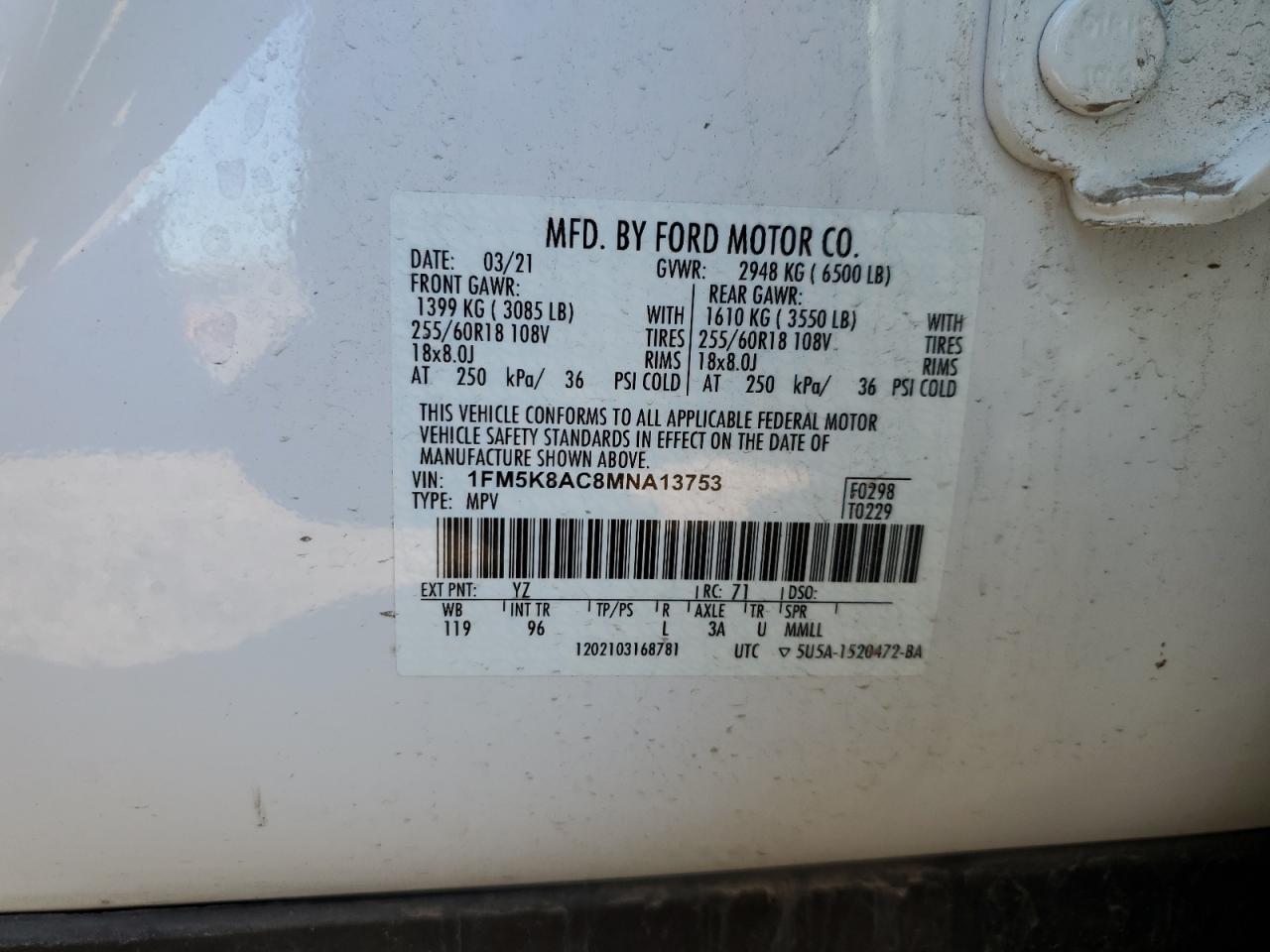 1FM5K8AC8MNA13753 2021 Ford Explorer Police Interceptor