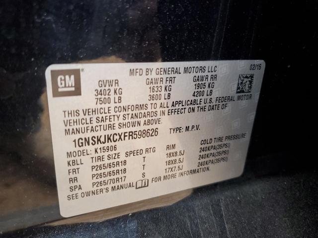 2015 Chevrolet Suburban K1500 Lt VIN: 1GNSKJKCXFR598626 Lot: 51257074