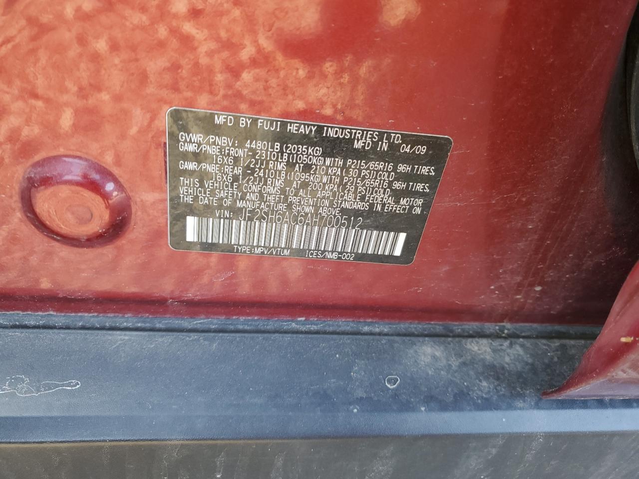 JF2SH6AC6AH700512 2010 Subaru Forester 2.5X