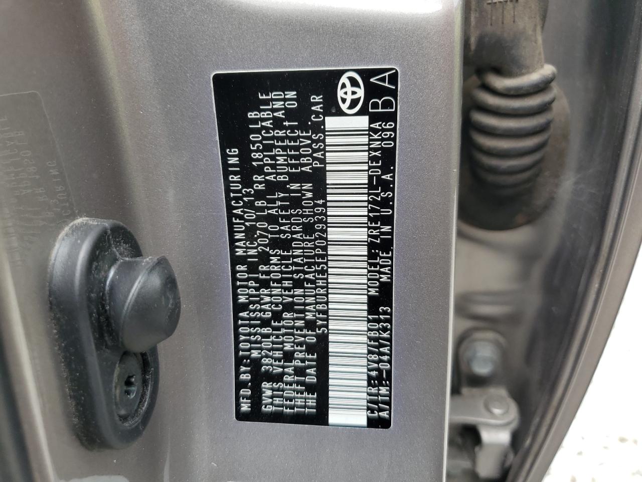 5YFBURHE5EP029394 2014 Toyota Corolla L