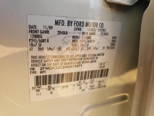 2010 Ford Edge Sel VIN: 2FMDK3JC2ABA76871 Lot: 52321754