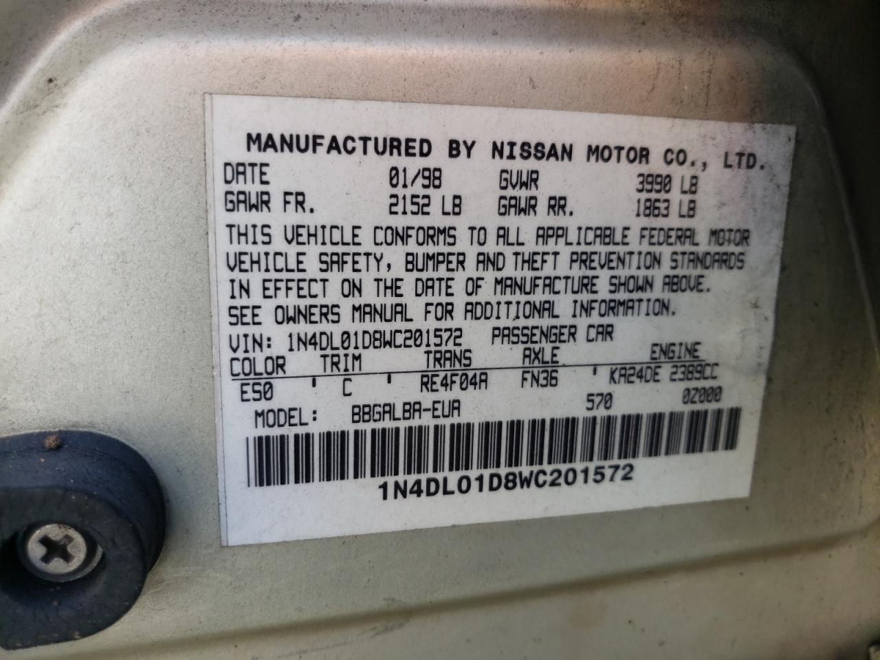 1N4DL01D8WC201572 1998 Nissan Altima Xe