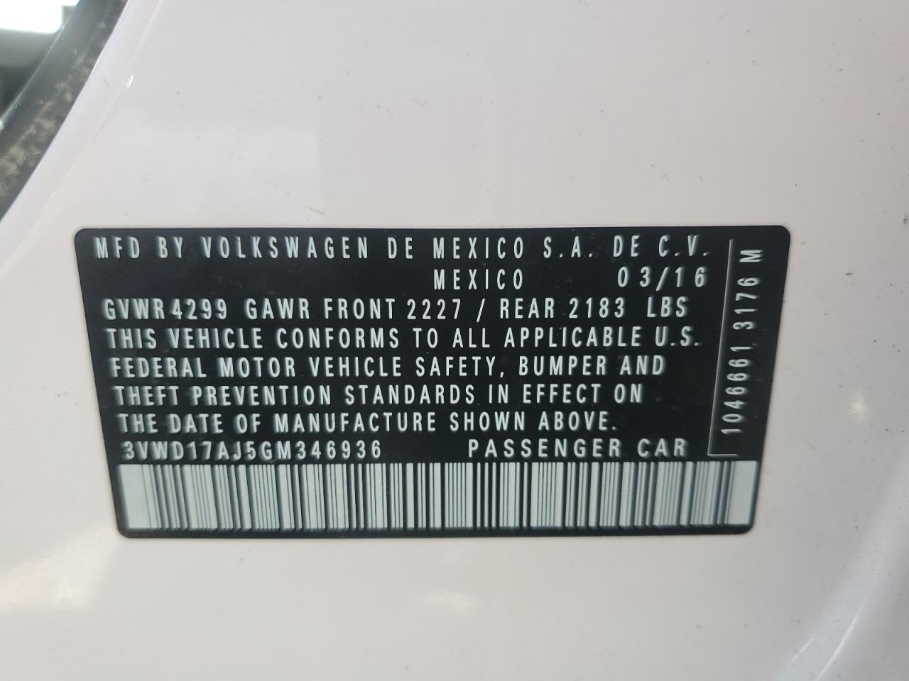 3VWD17AJ5GM346936 2016 Volkswagen Jetta Sport