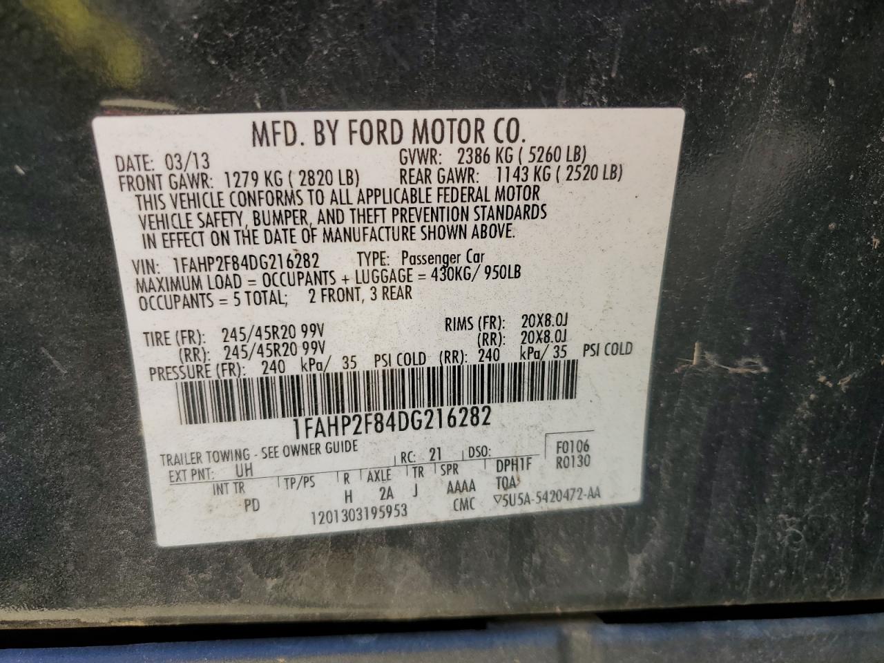 1FAHP2F84DG216282 2013 Ford Taurus Limited