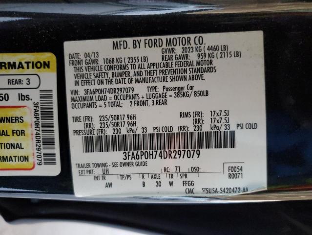 2013 Ford Fusion Se VIN: 3FA6P0H74DR297079 Lot: 52627284