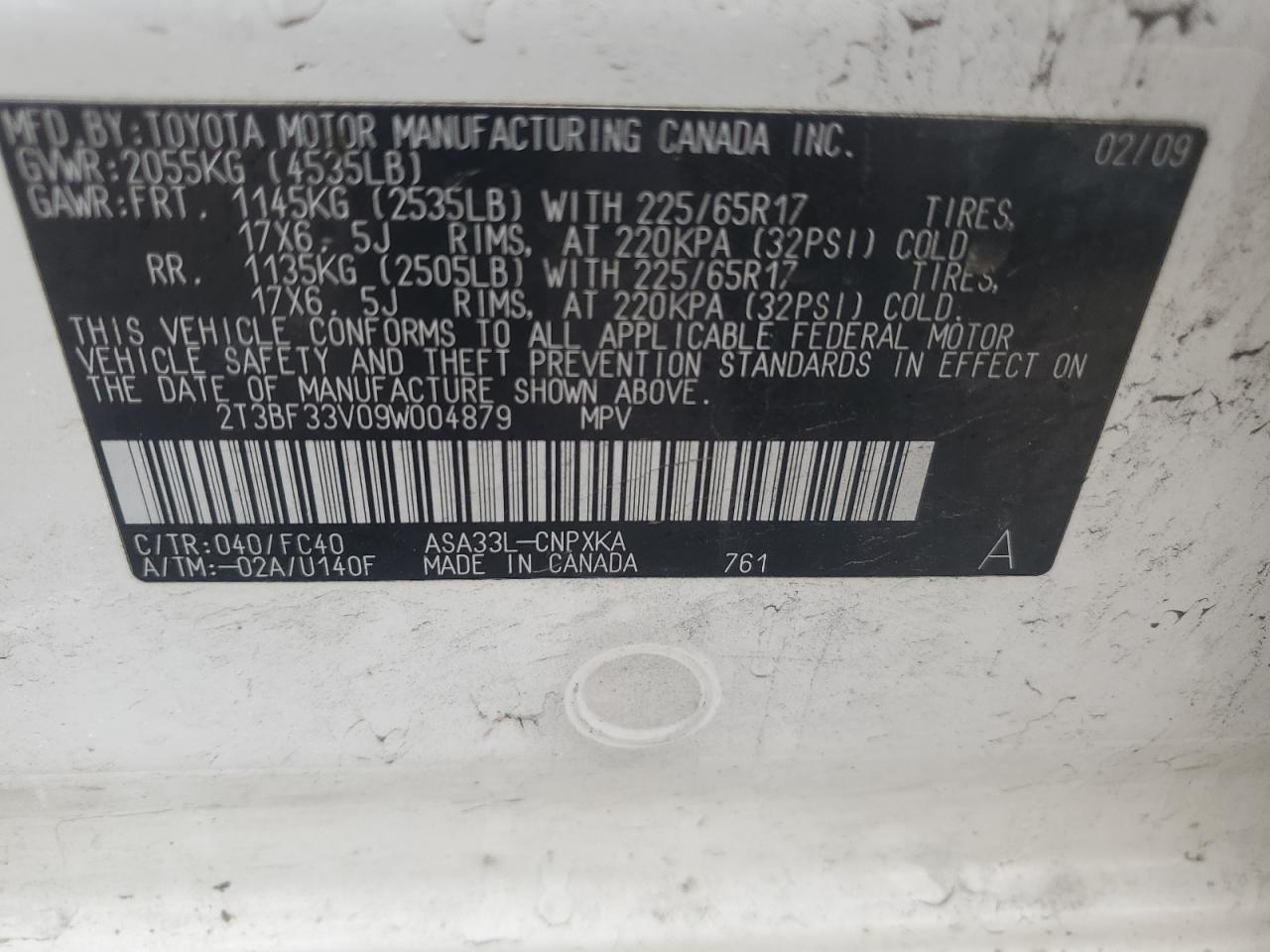 2T3BF33V09W004879 2009 Toyota Rav4