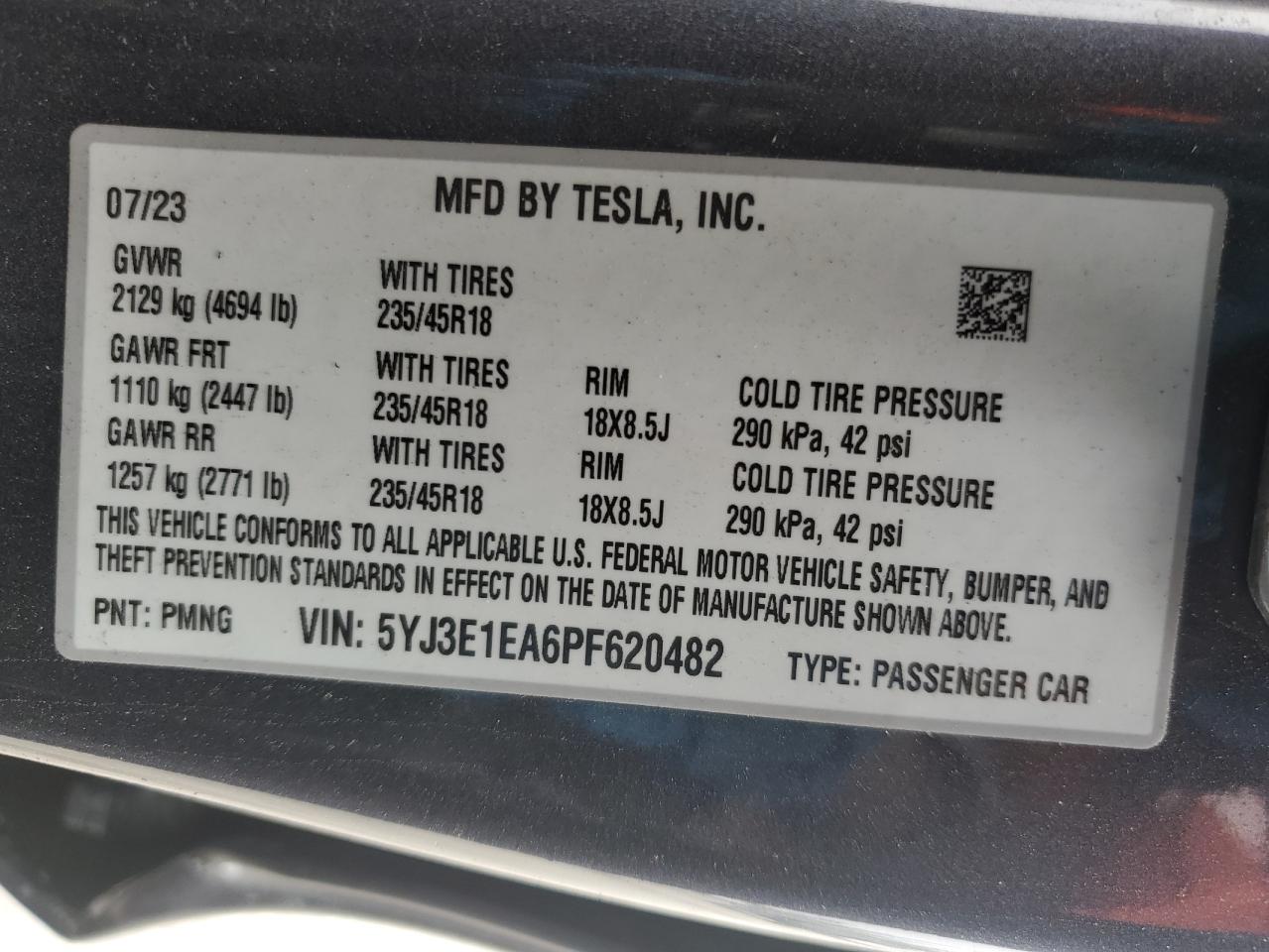 5YJ3E1EA6PF620482 2023 Tesla Model 3