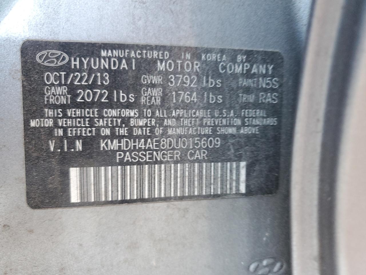 KMHDH4AE8DU015609 2013 Hyundai Elantra Gls