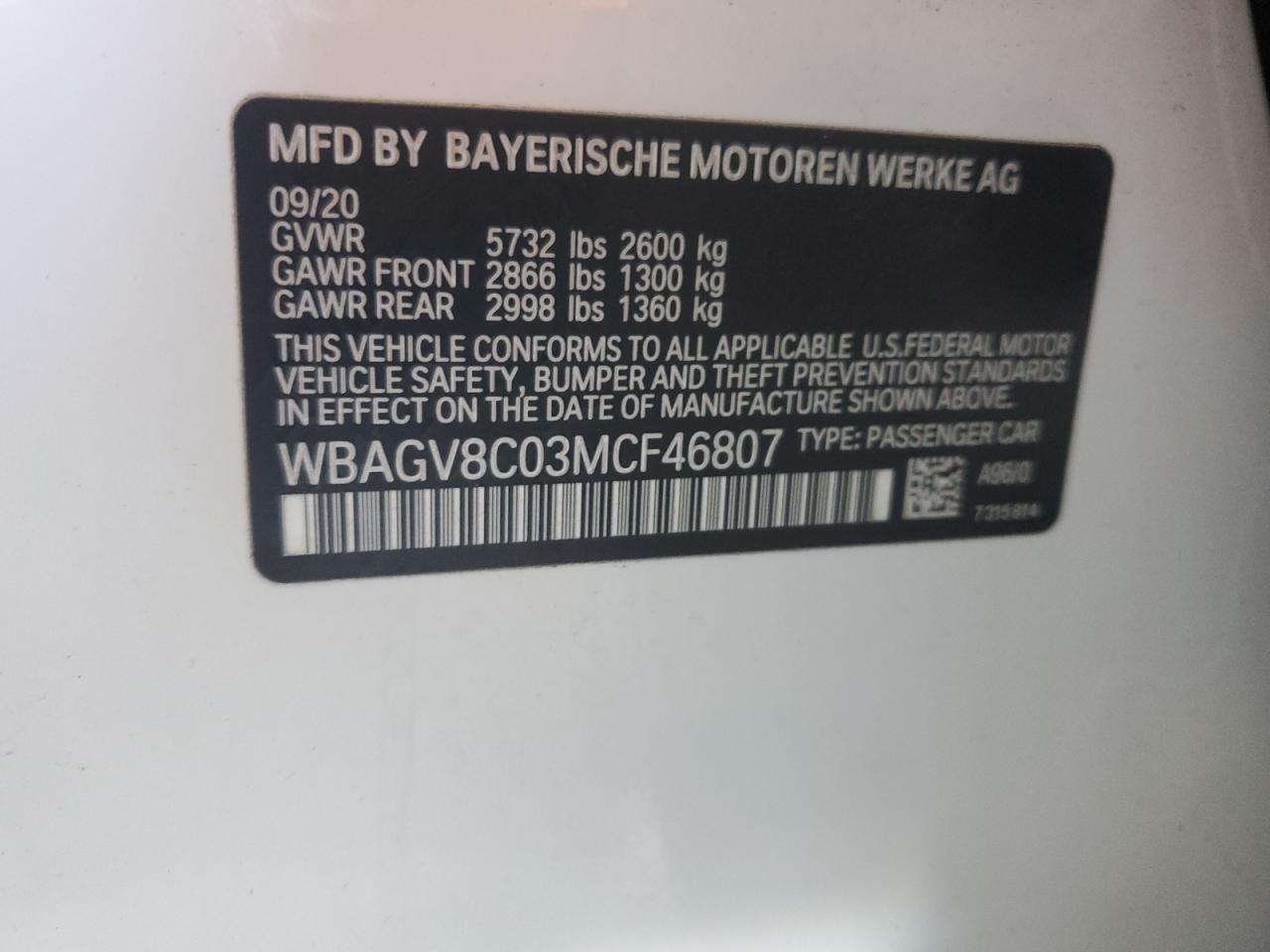 WBAGV8C03MCF46807 2021 BMW M850Xi