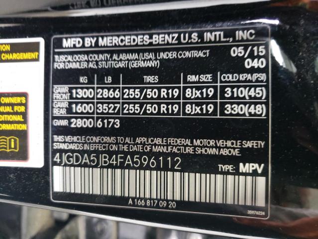 VIN 4JGDA5JB4FA596112 2015 Mercedes-Benz ML-Class, 350 no.13