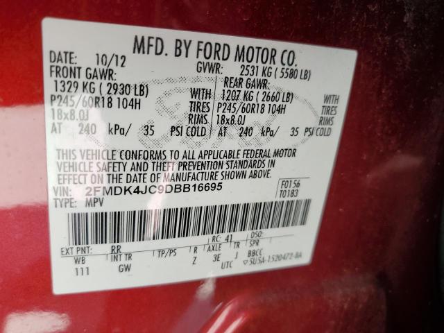 2013 Ford Edge Sel VIN: 2FMDK4JC9DBB16695 Lot: 51537374