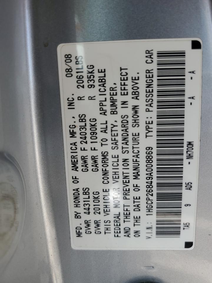 1HGCP26849A008869 2009 Honda Accord Exl