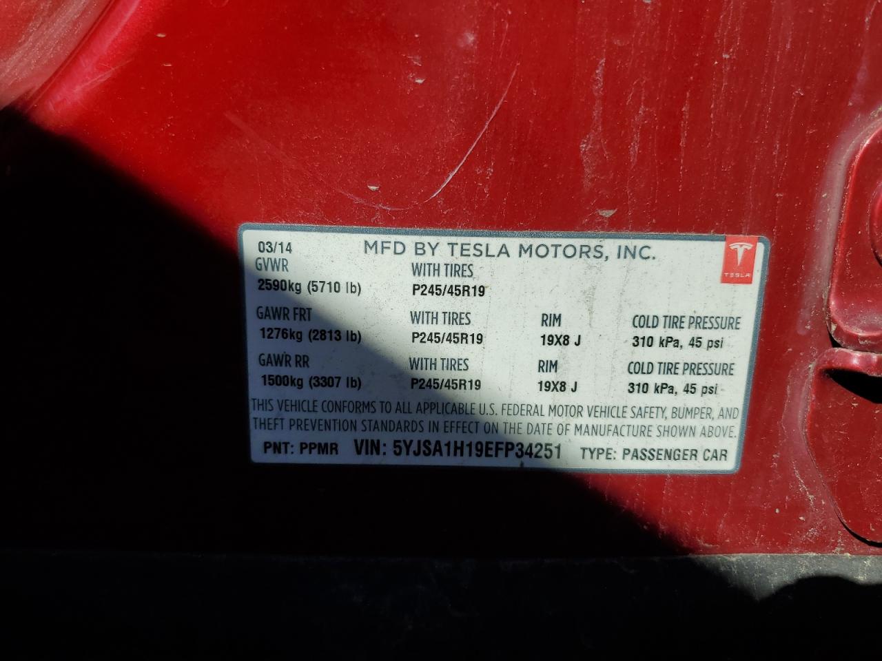 5YJSA1H19EFP34251 2014 Tesla Model S