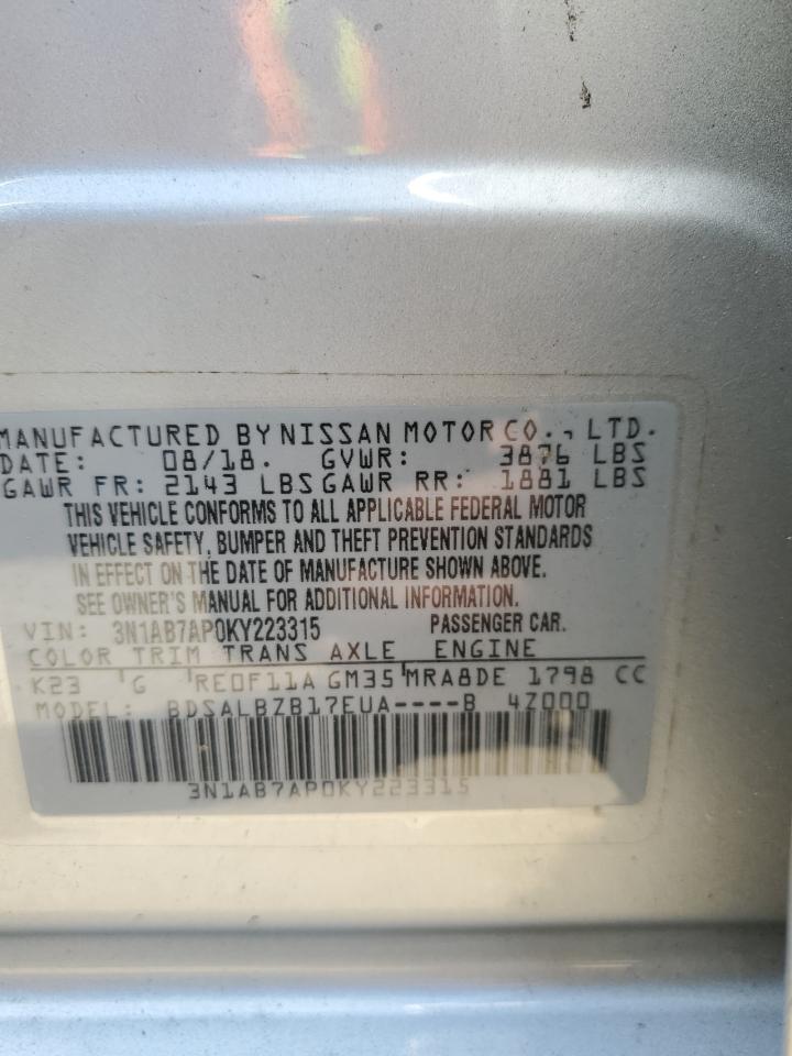 3N1AB7AP0KY223315 2019 Nissan Sentra S