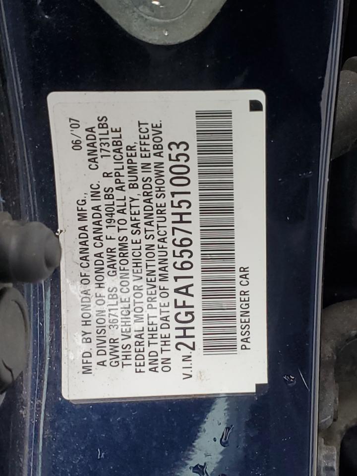 2HGFA16567H510053 2007 Honda Civic Lx