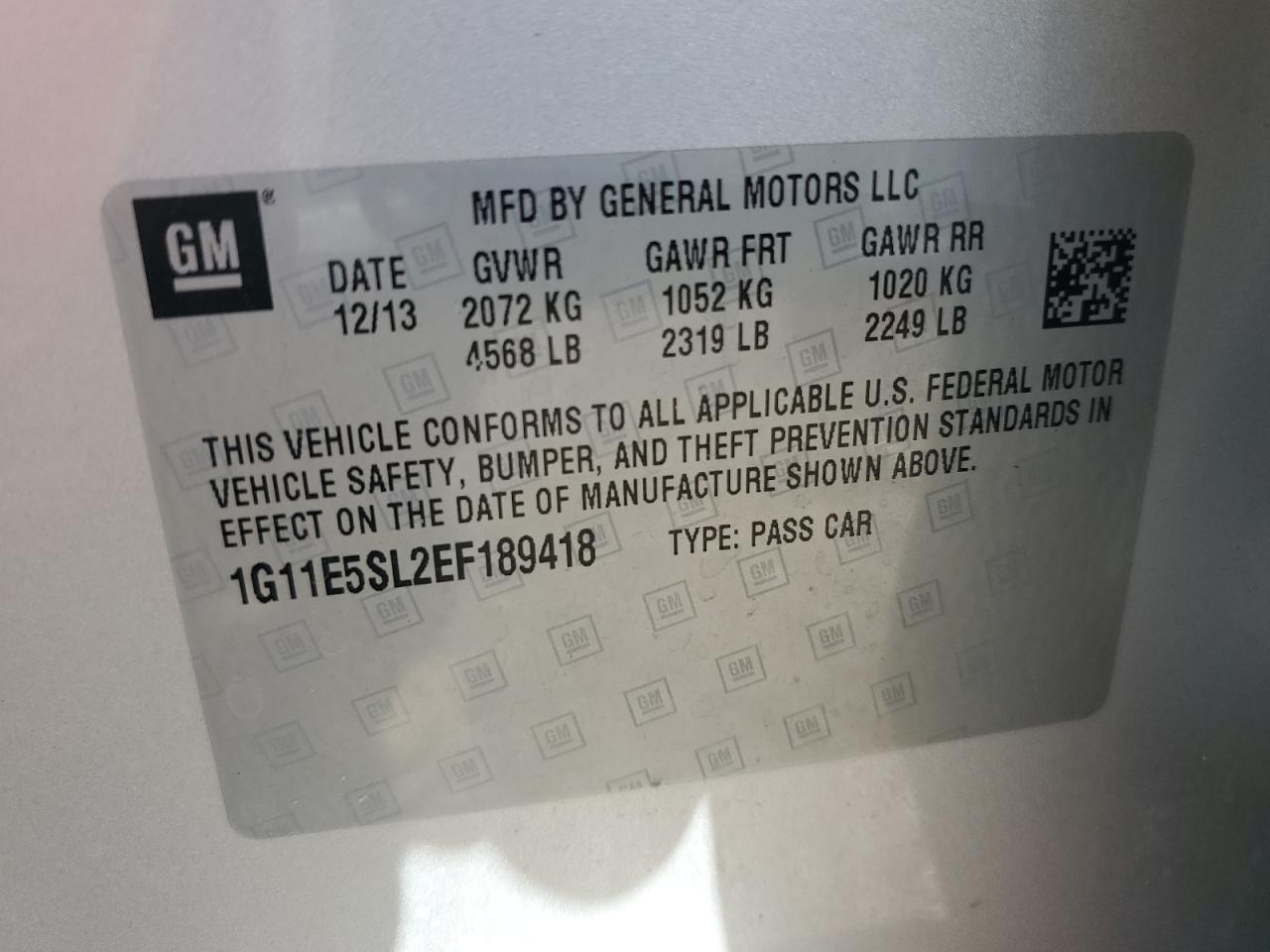 1G11E5SL2EF189418 2014 Chevrolet Malibu 2Lt