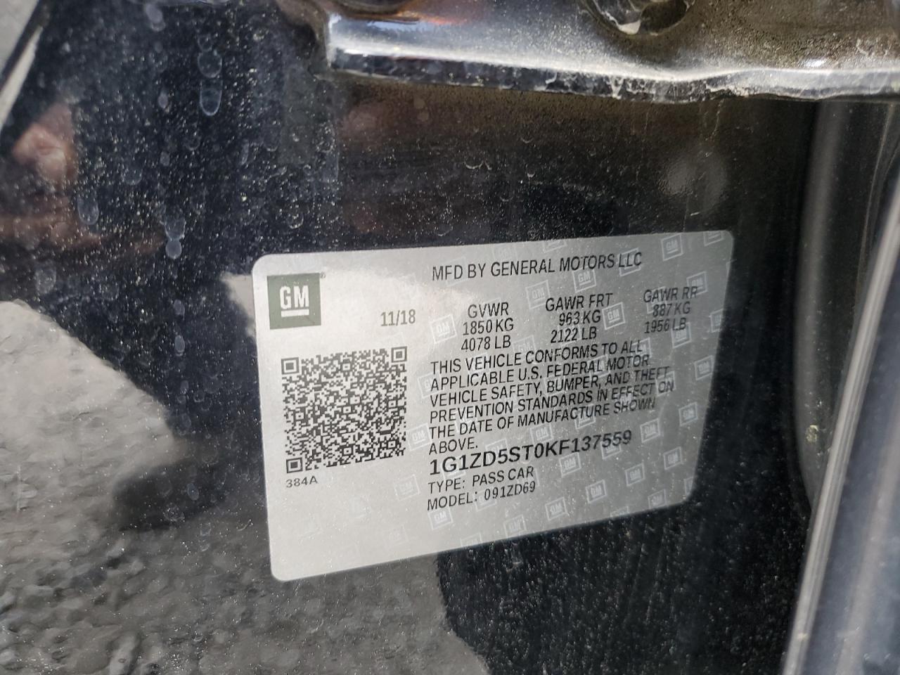 1G1ZD5ST0KF137559 2019 Chevrolet Malibu Lt