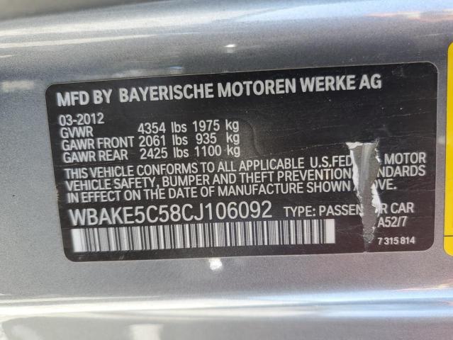 2012 BMW 328 I Sulev VIN: WBAKE5C58CJ106092 Lot: 51106894