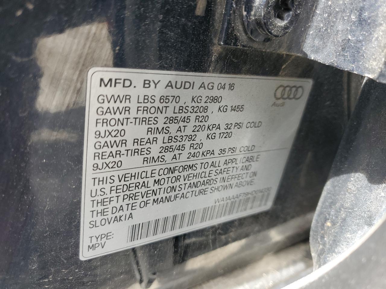 WA1AAAF79HD014330 2017 Audi Q7 Premium