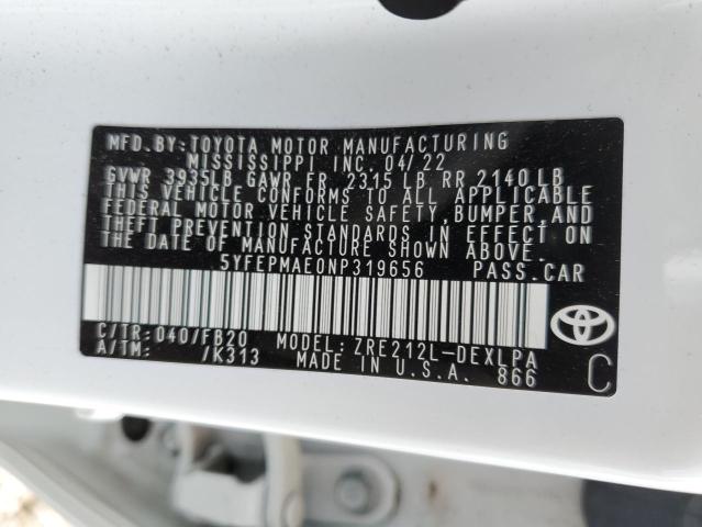 2022 Toyota Corolla Le VIN: 5YFEPMAE0NP319656 Lot: 51646964