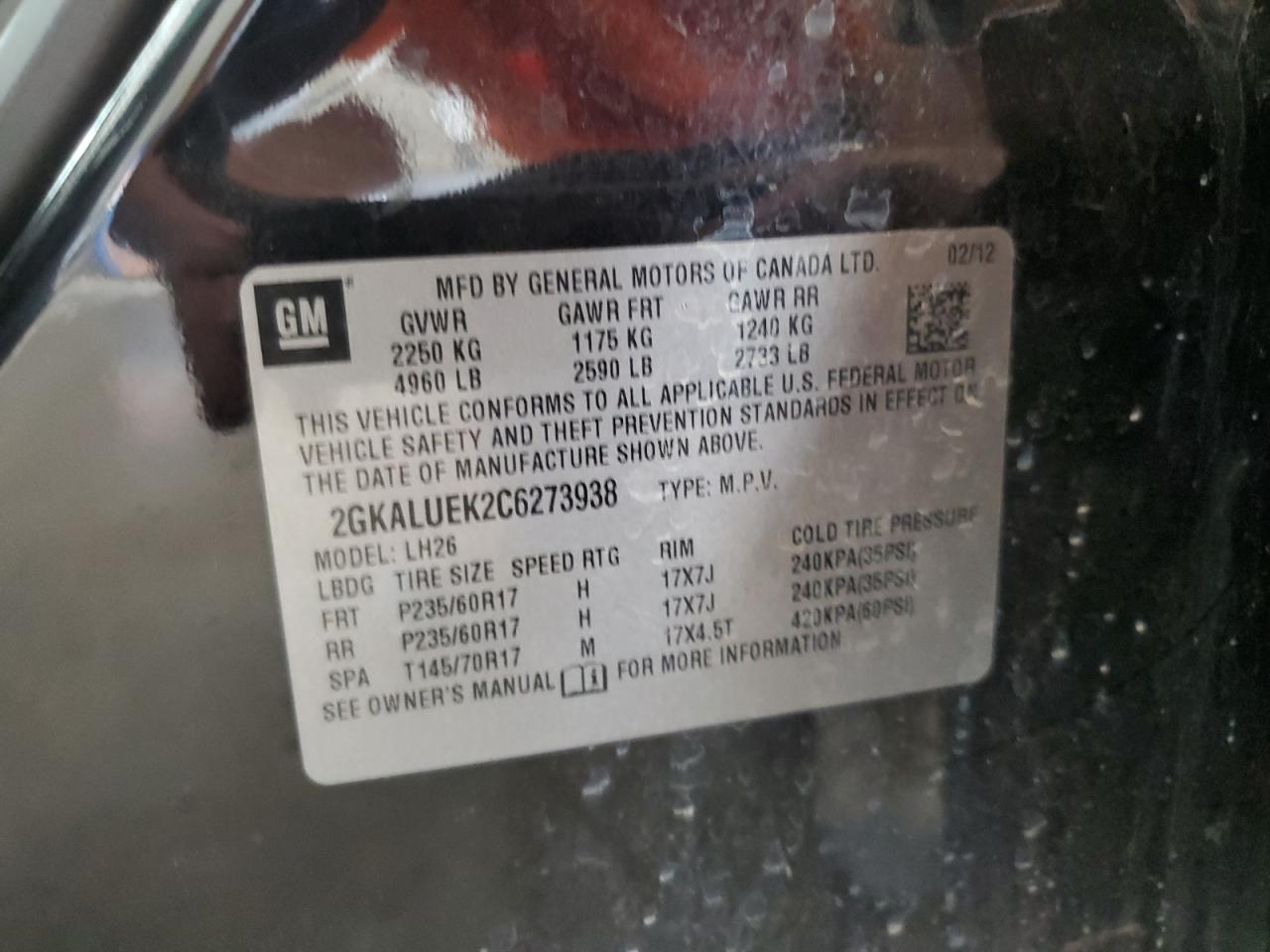 2GKALUEK2C6273938 2012 GMC Terrain Slt