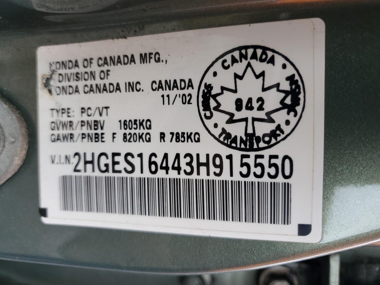 2HGES16443H915550 2003 Honda Civic Dx