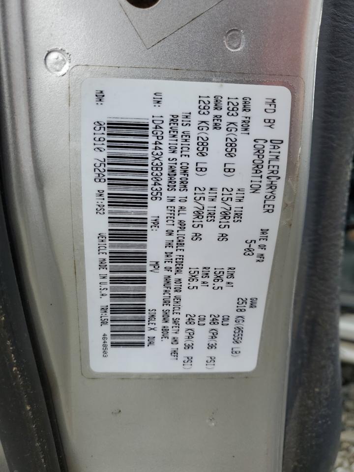 1D4GP443X3B304356 2003 Dodge Grand Caravan Sport