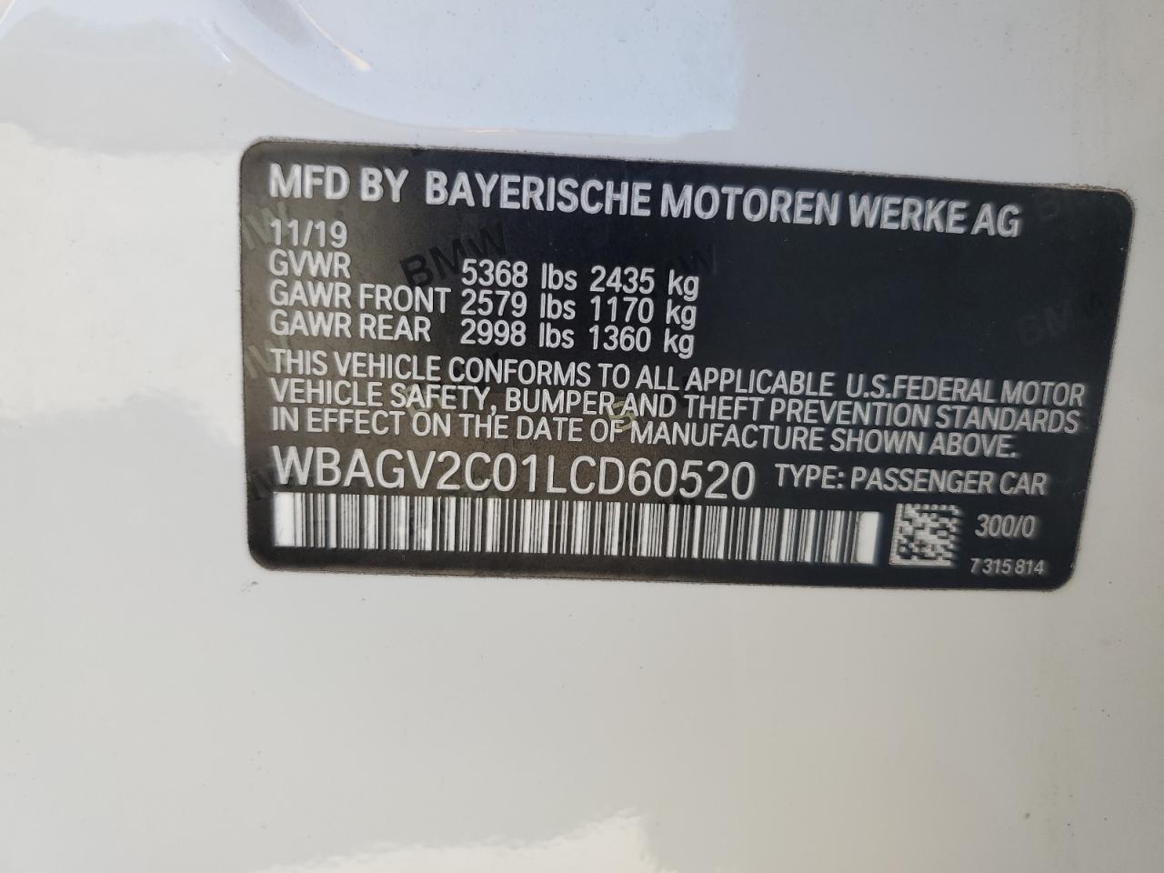 WBAGV2C01LCD60520 2020 BMW 840I