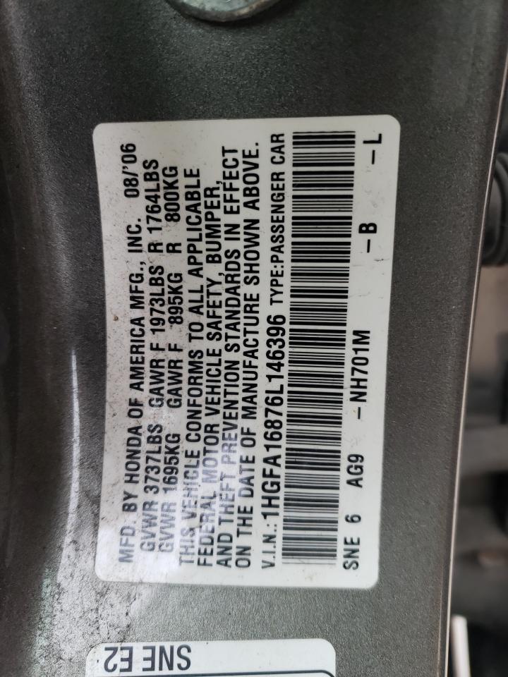 1HGFA16876L146396 2006 Honda Civic Ex