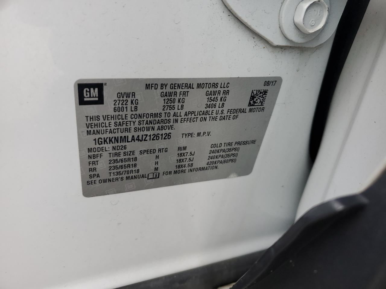 1GKKNMLA4JZ126126 2018 GMC Acadia Slt-1