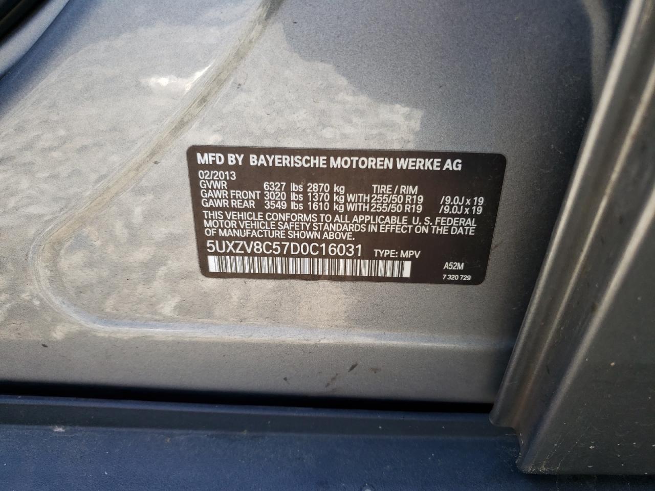 5UXZV8C57D0C16031 2013 BMW X5 xDrive50I