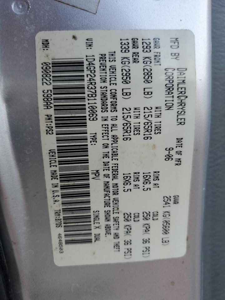 1D4GP24R37B110069 2007 Dodge Grand Caravan Se