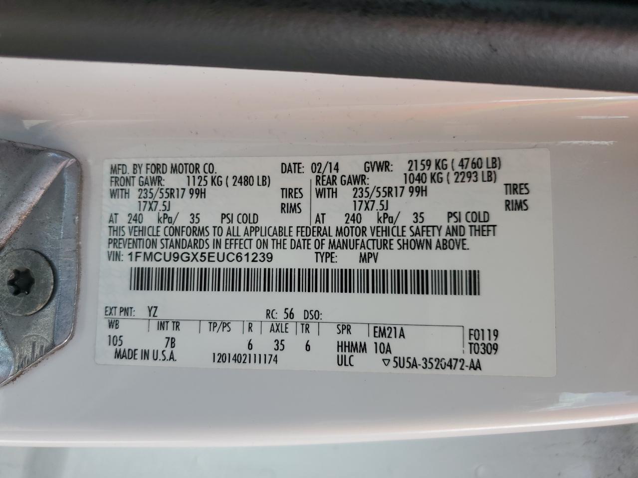 1FMCU9GX5EUC61239 2014 Ford Escape Se