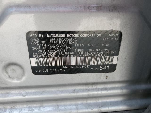 2019 Mitsubishi Outlander Se VIN: JA4AD3A32KZ034047 Lot: 52737784