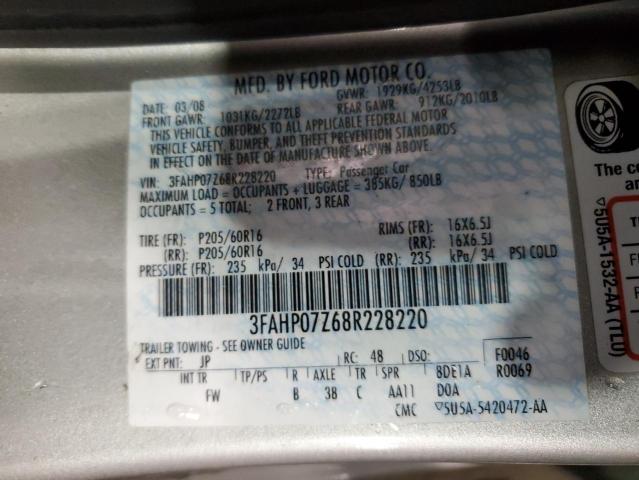 2008 Ford Fusion Se VIN: 3FAHP07Z68R228220 Lot: 49958044