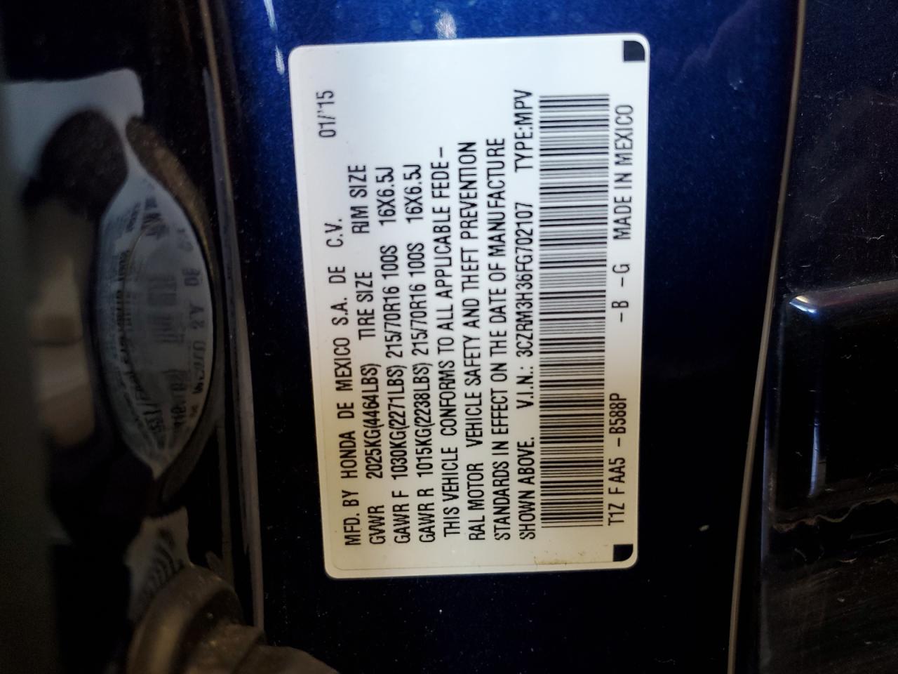 3CZRM3H36FG702107 2015 Honda Cr-V Lx