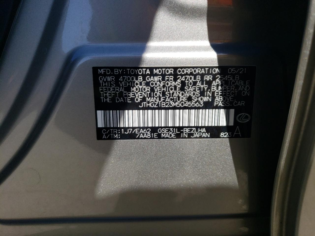 JTHGZ1B23M5045563 2021 Lexus Is 350 F-Sport