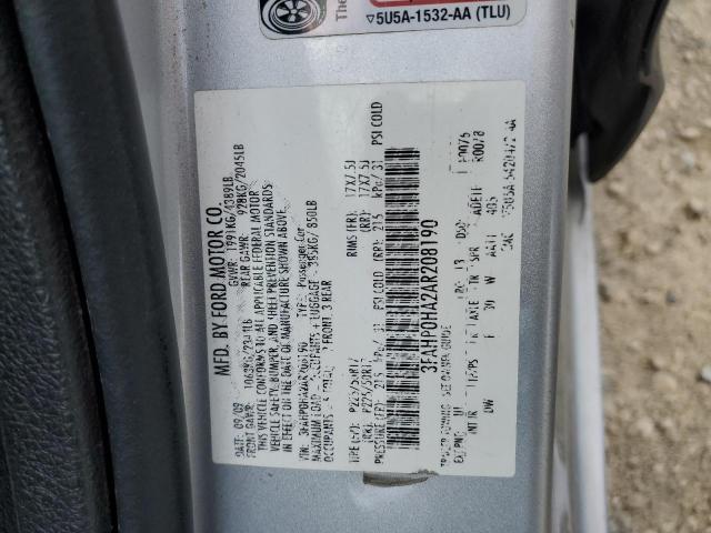 2010 Ford Fusion Se VIN: 3FAHP0HA2AR208190 Lot: 52685094