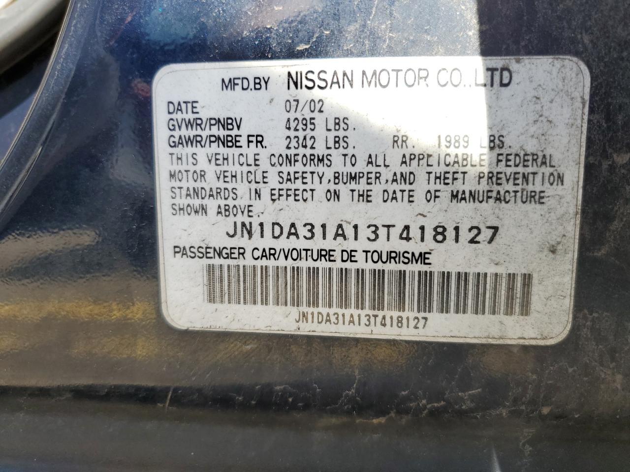 JN1DA31A13T418127 2003 Nissan Maxima Gle