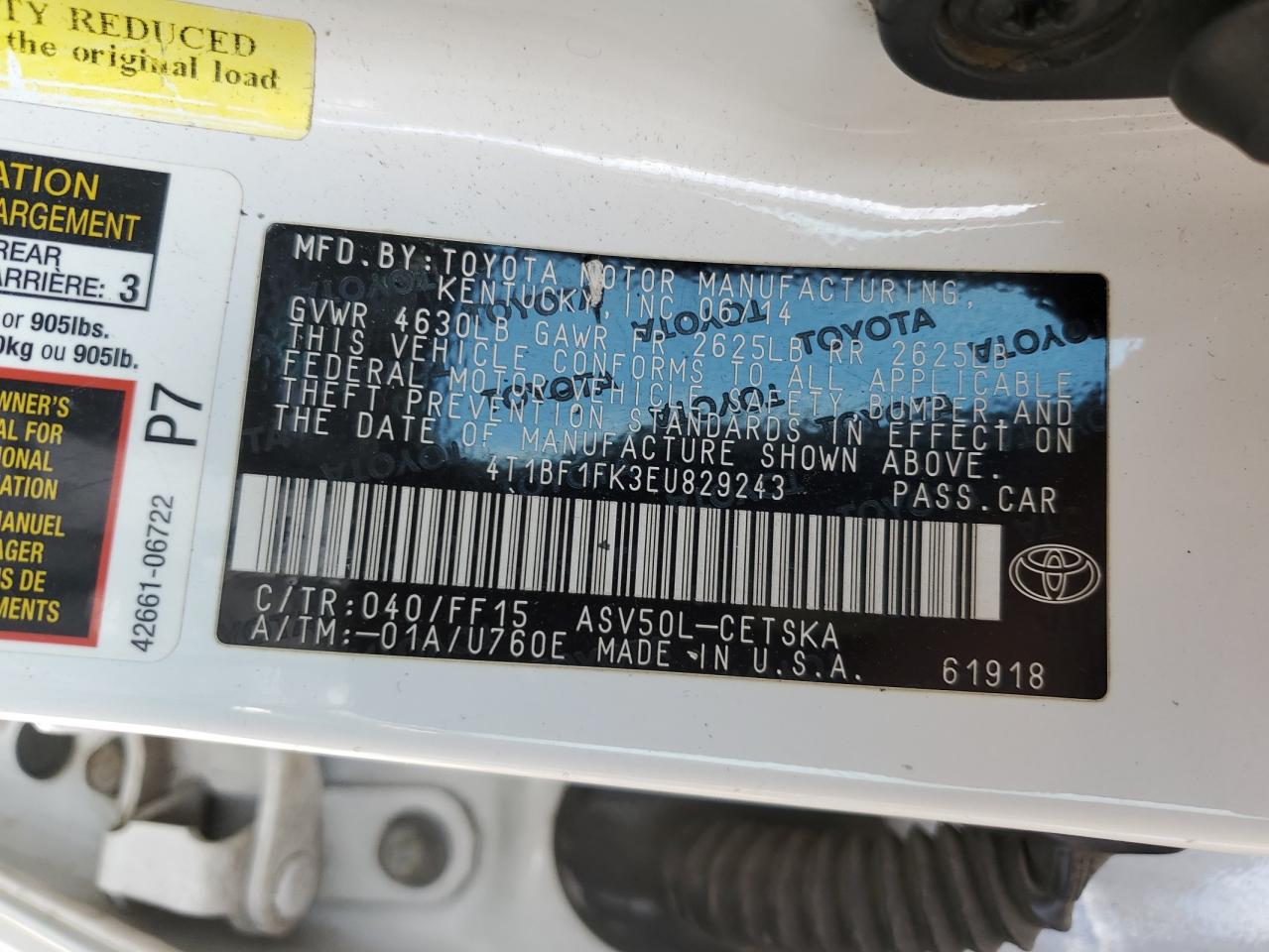 4T1BF1FK3EU829243 2014 Toyota Camry L