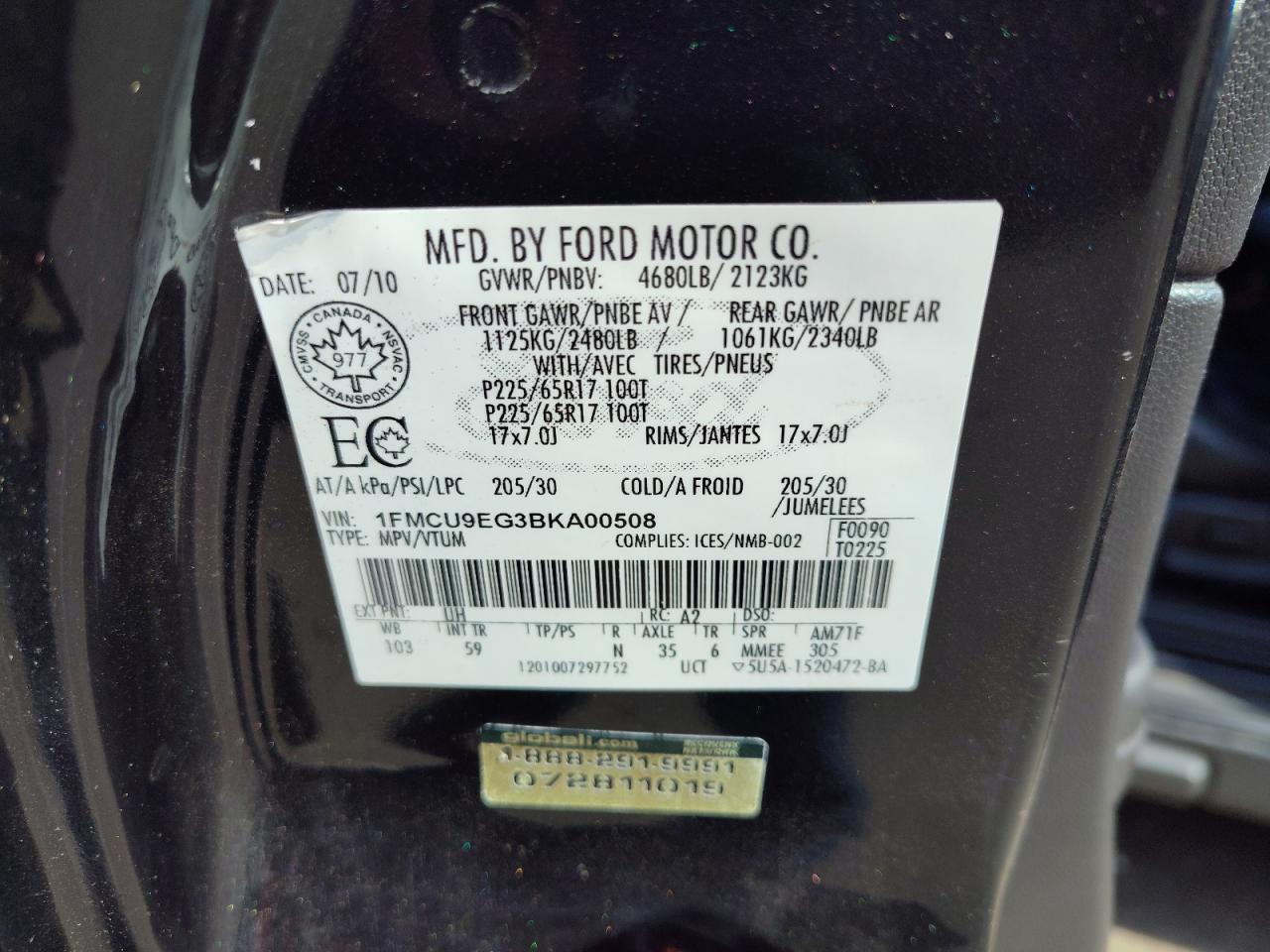 1FMCU9EG3BKA00508 2011 Ford Escape Limited