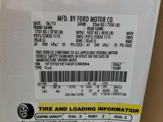 2013 Ford F150 Supercrew VIN: 1FTFW1ET4DFC86584 Lot: 50550024