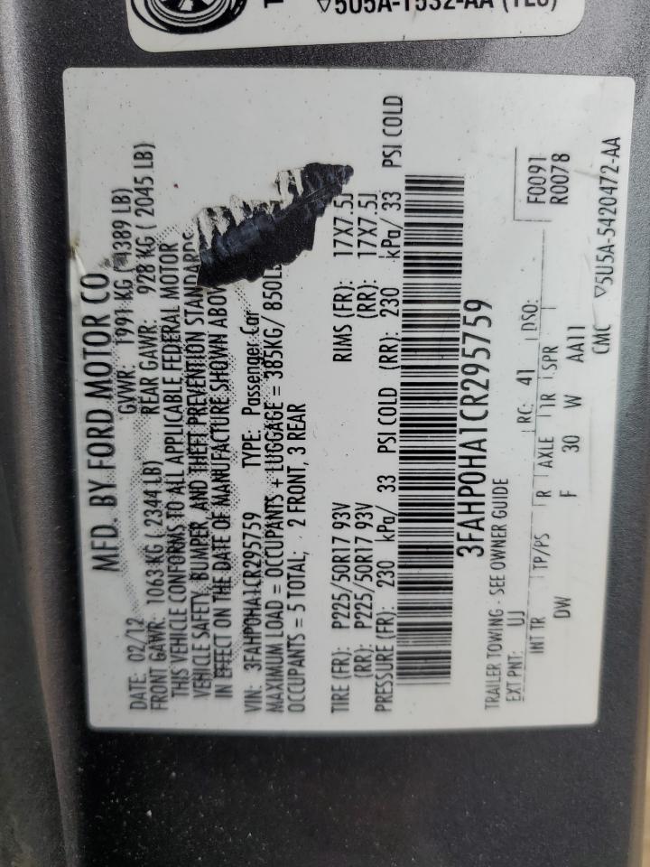 3FAHP0HA1CR295759 2012 Ford Fusion Se