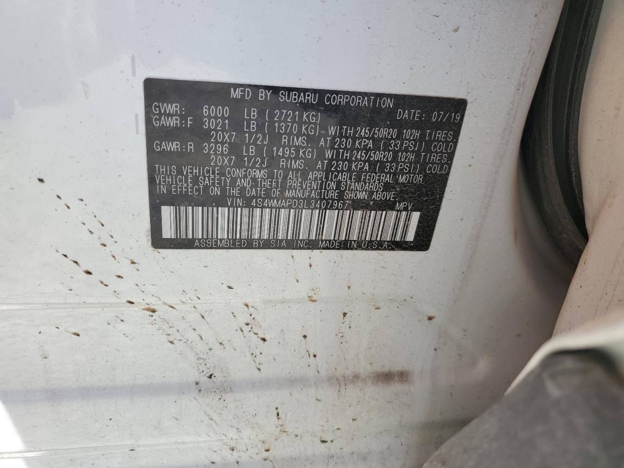 4S4WMAPD3L3407967 2020 Subaru Ascent Limited