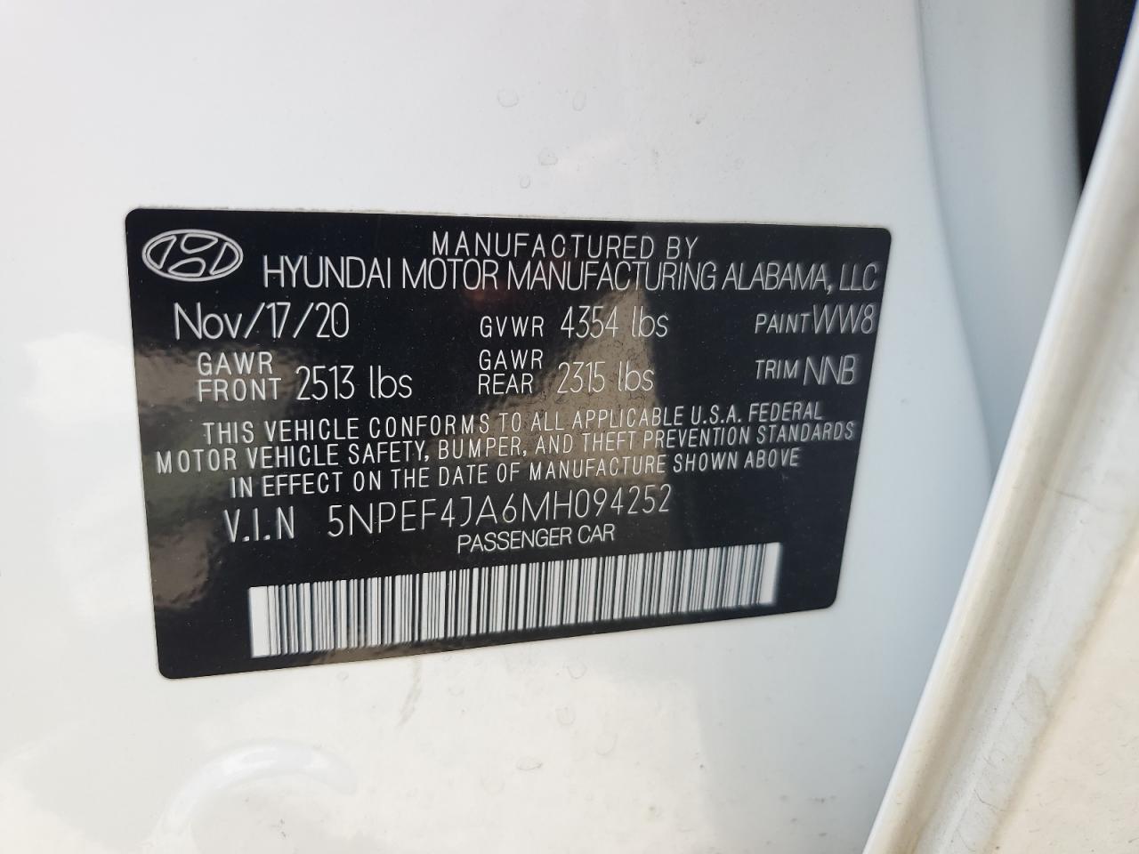 5NPEF4JA6MH094252 2021 Hyundai Sonata Sel